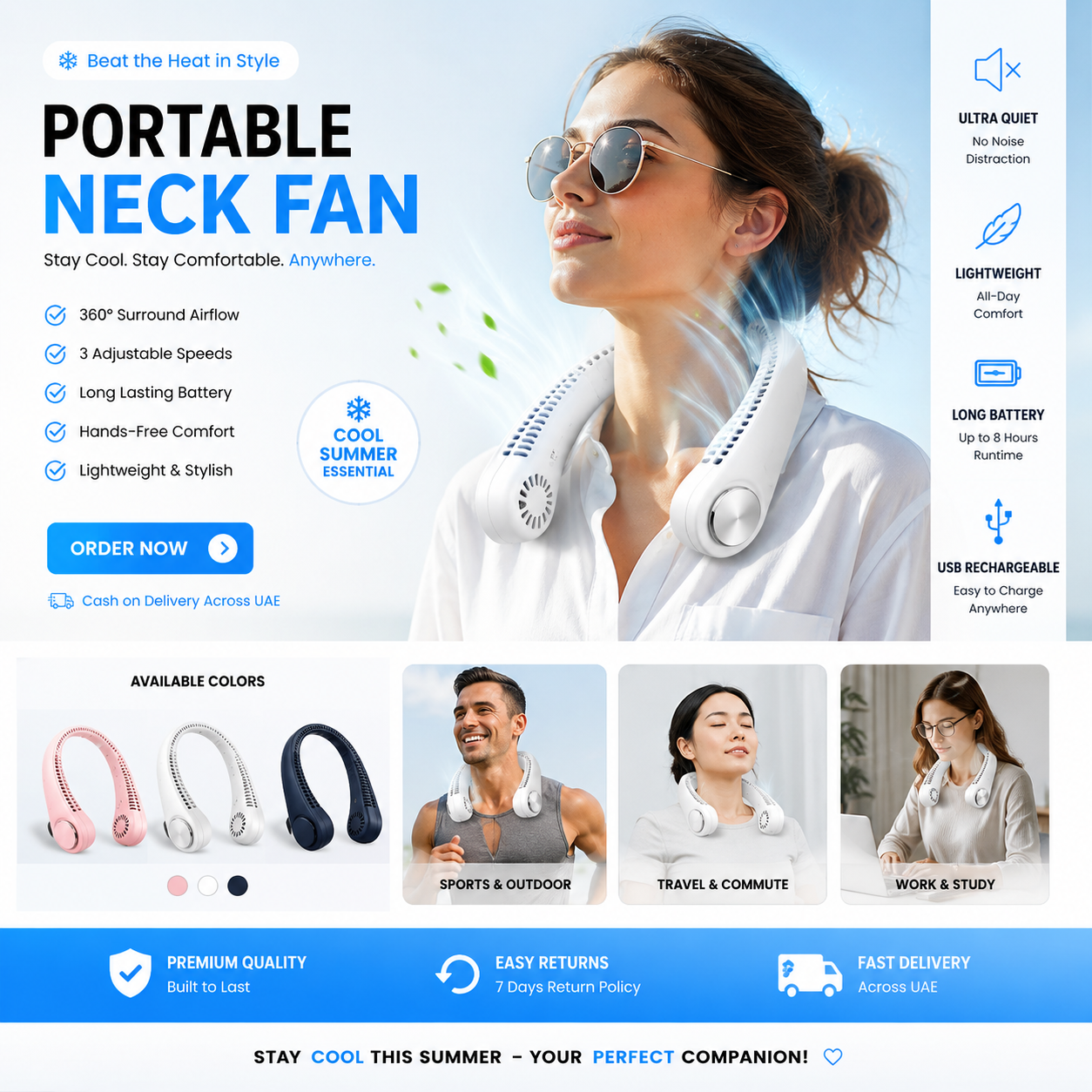 Portable Bladeless Hanging Neck Fan side view